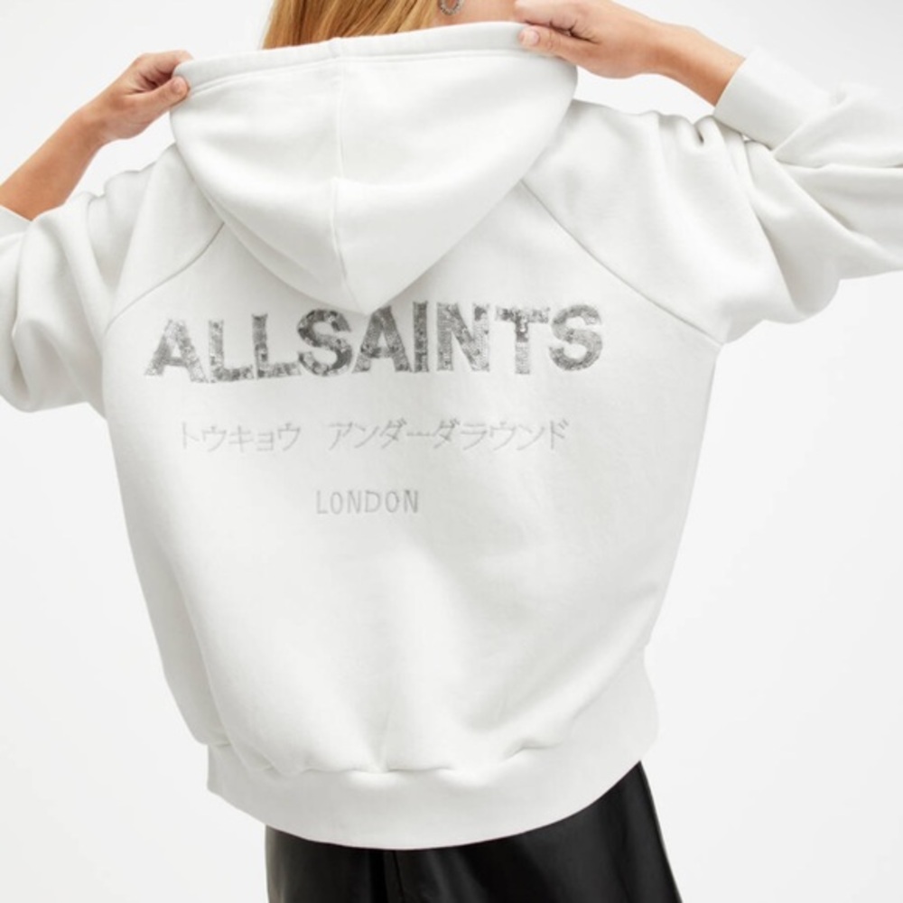 AllSaints Talon Underground Sequin Oversized White Hoodie